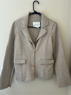 Anthropologie Beige Knit Blazer Jacket Medium Heathered Oatmeal Button Front